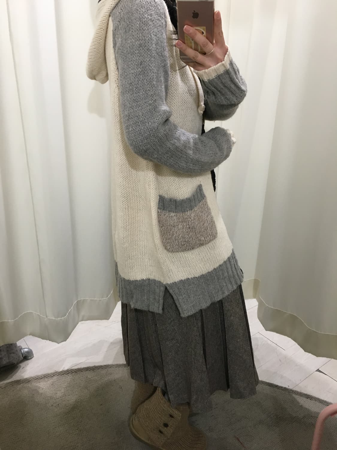 큐브슈가 나그랑 배색 후드 가디건 상품이미지6