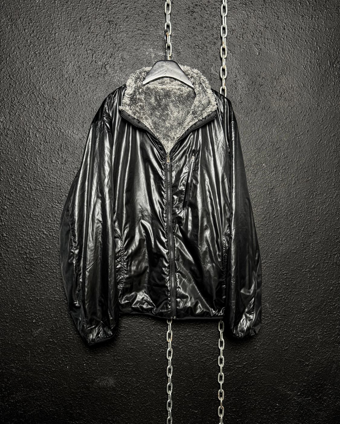 Reversible Faux Fur × Glossy Nylon Jacke 상품이미지7