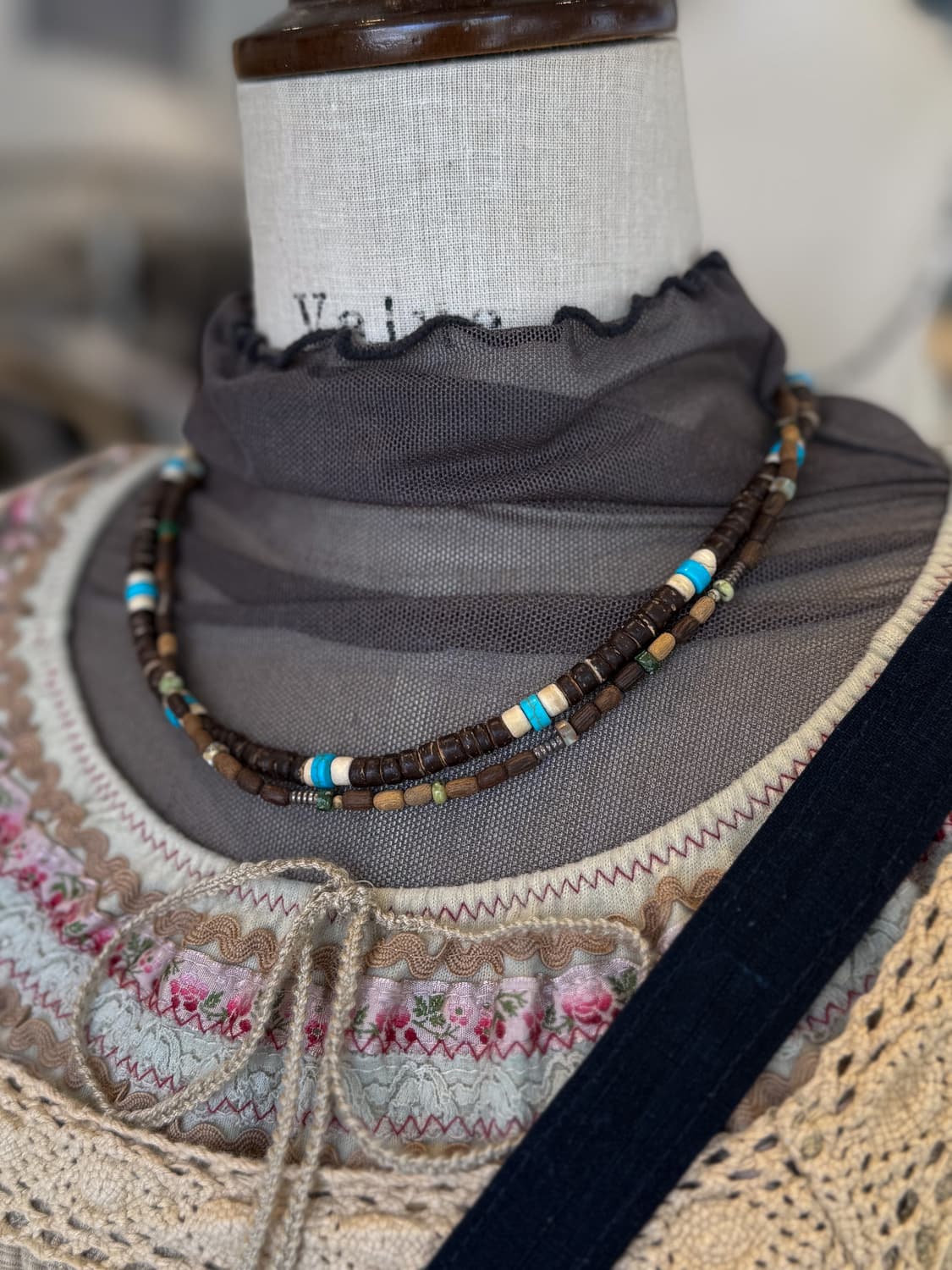 Green Wood Beaded Necklace 0273 상품이미지1