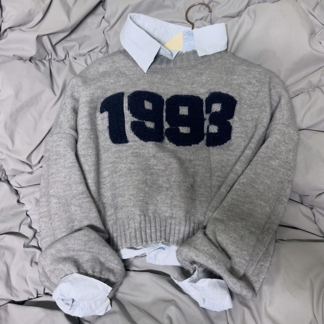 에이블리 분리가능 1993 넘버 셔츠 크롭 니트 세트 상품이미지1