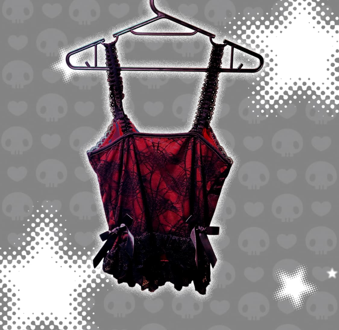 펑크키치갸루y2k고딕고스 거미줄 슬립 슬리브리스 캐미솔 레이스 나시 상품이미지2