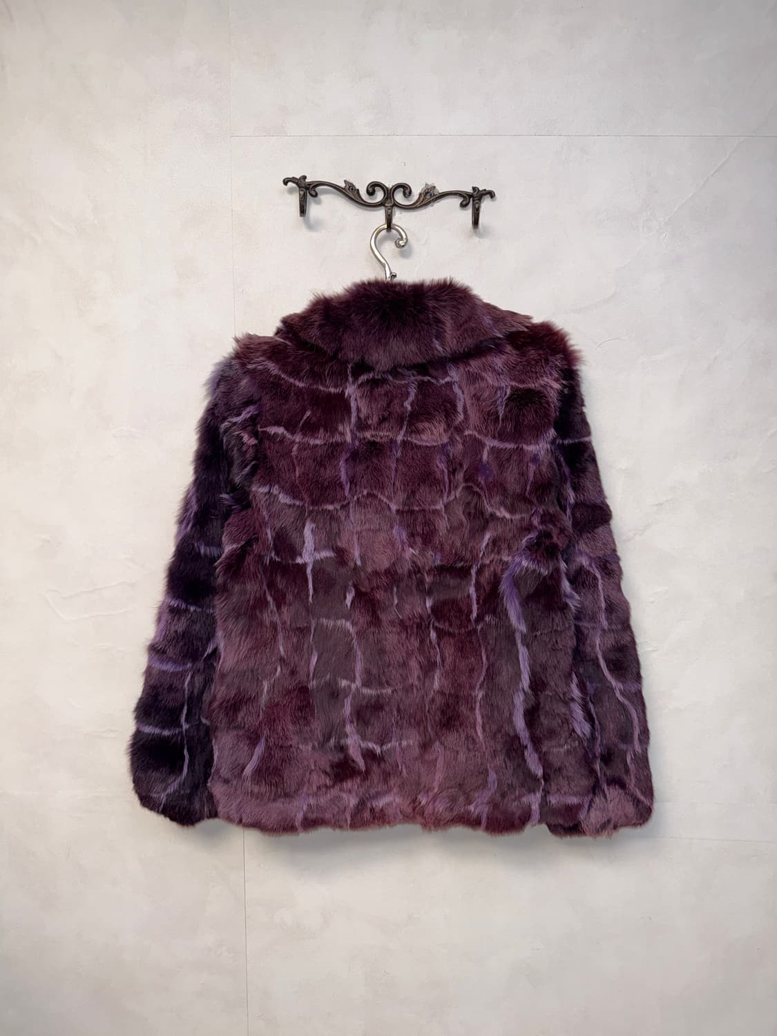 Deep purple fox fur check coat jacket  상품이미지3