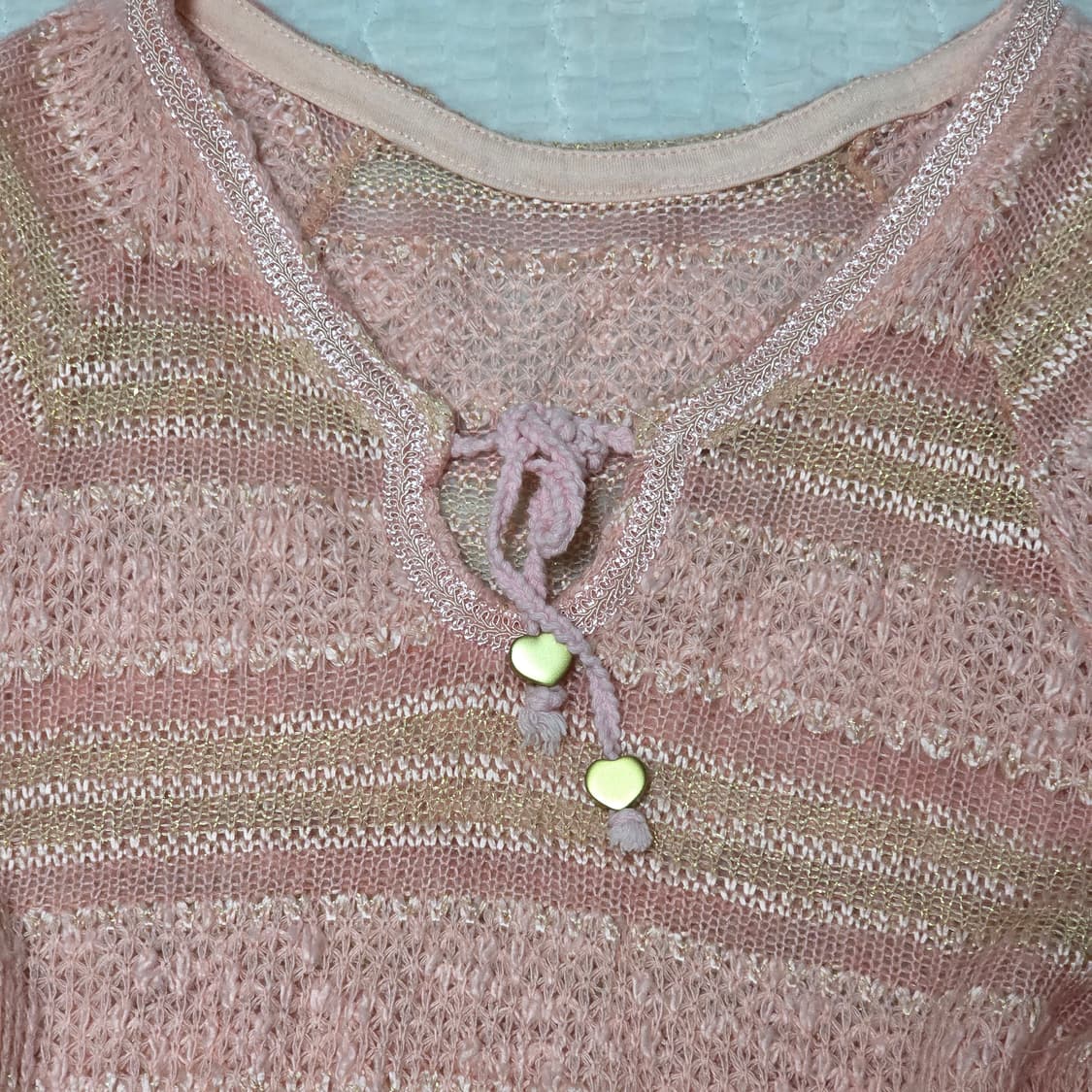 핑크st 하트 크로셰 시스루 가오리 로맨틱 니트 상품이미지5