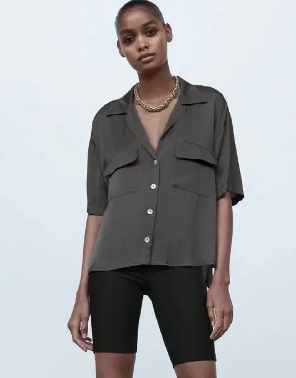 Zara 자라 새틴 반팔 블라우스 XS 상품이미지1