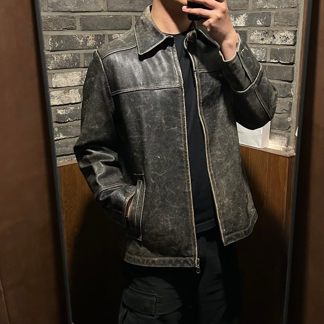 L) 지오다노 빈티지 에이징 소가죽 레더 자켓 상품이미지10