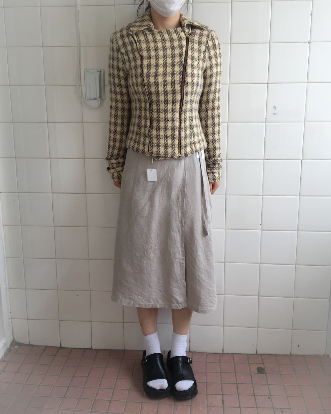 Woolen check pattern rider jacket 상품이미지5