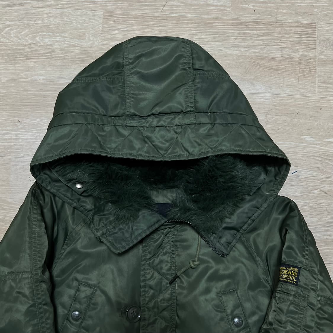 에비수 덕다운 퍼후드 반유광 N3B 롱 야상패딩 점퍼 [카키] S/90 상품이미지2