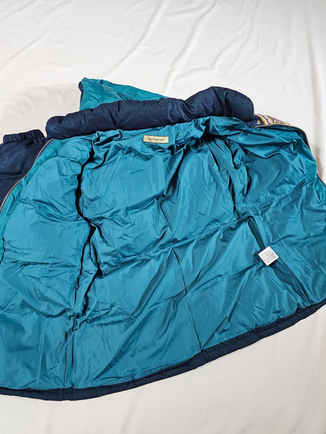 [40] 일본 빈티지 레트로 니트 배색 튤 메쉬 레이어드 패딩 다운 점퍼 상품이미지8