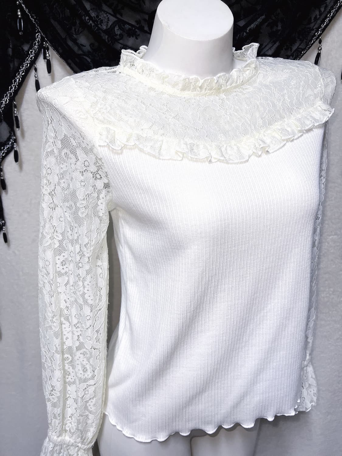 로맨틱고딕 엔젤릭 고스로리타 히메갸루 양산형 프릴레이스 블라우스 핀터 상품이미지3