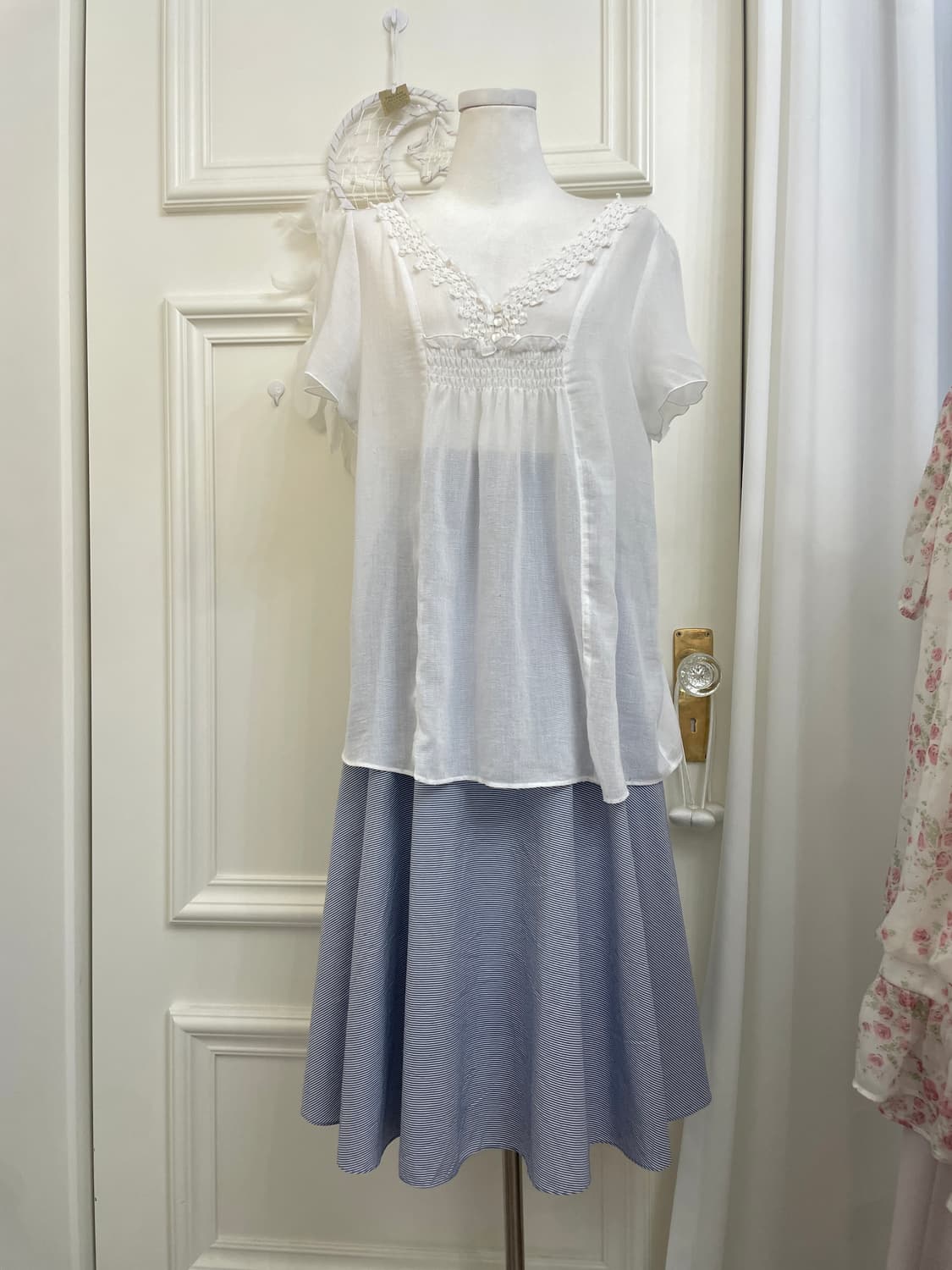 white navy stripe basic flare skirt 상품이미지6