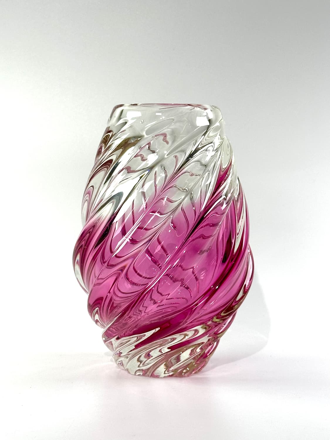 유럽 빈티지 아트글라스 핑크 컬러 스월 패턴 화병 상품이미지3