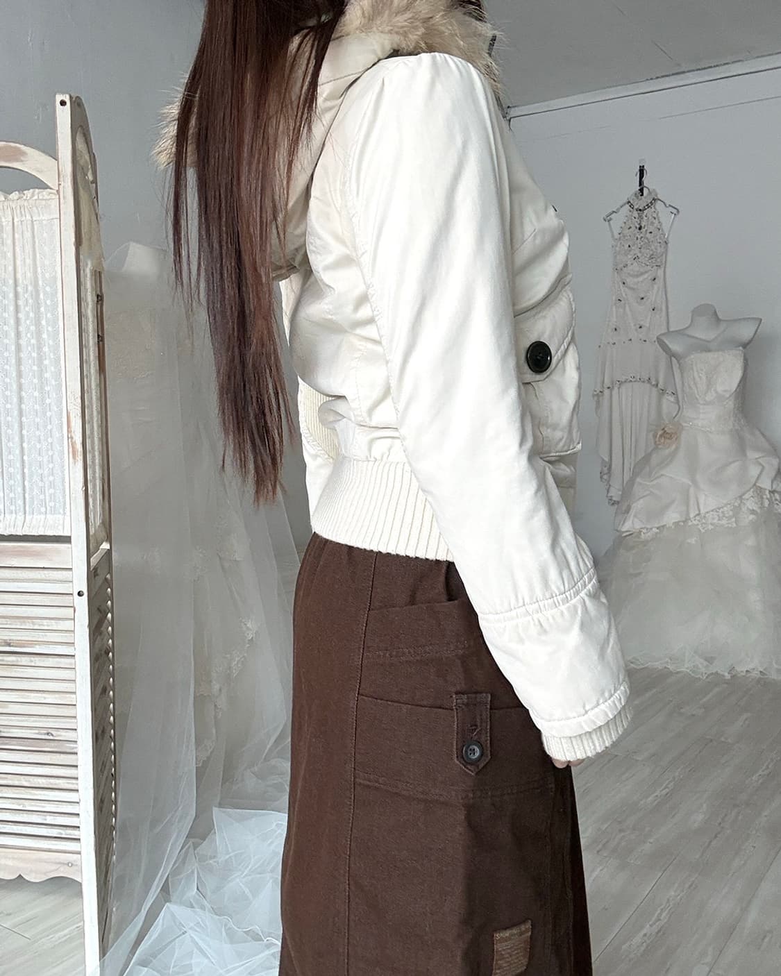 OZOC y2k ivory 2way zip-up crop jacket 상품이미지4