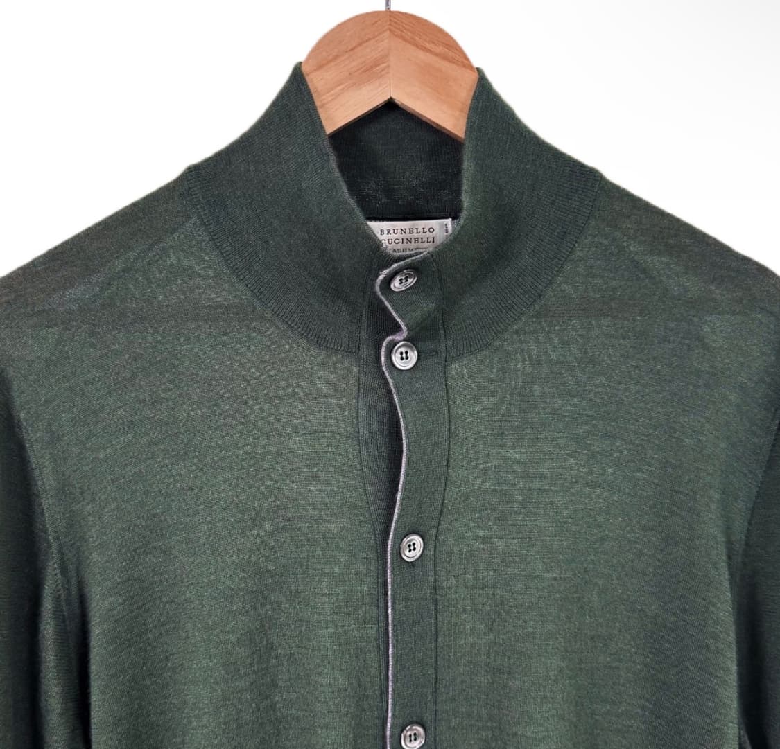 [56] 브루넬로 쿠치넬리 남성 실크 캐시미어 컨버터블 니트 가디건 카키 상품이미지4