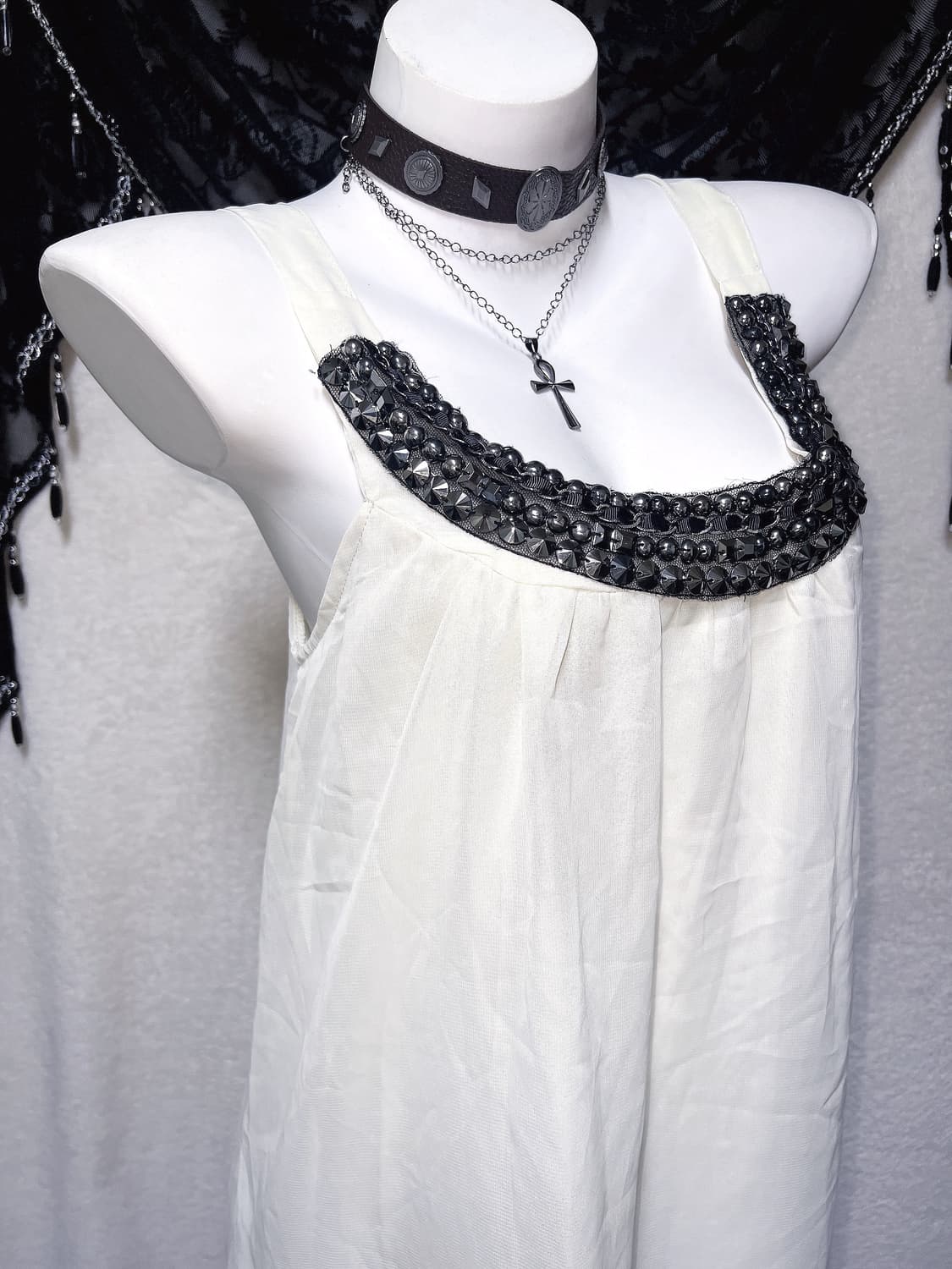 오리엔탈 비즈장식 쉬폰 미니원피스 슬리브리스 나시 로맨틱갸루 로걀 히메 상품이미지3