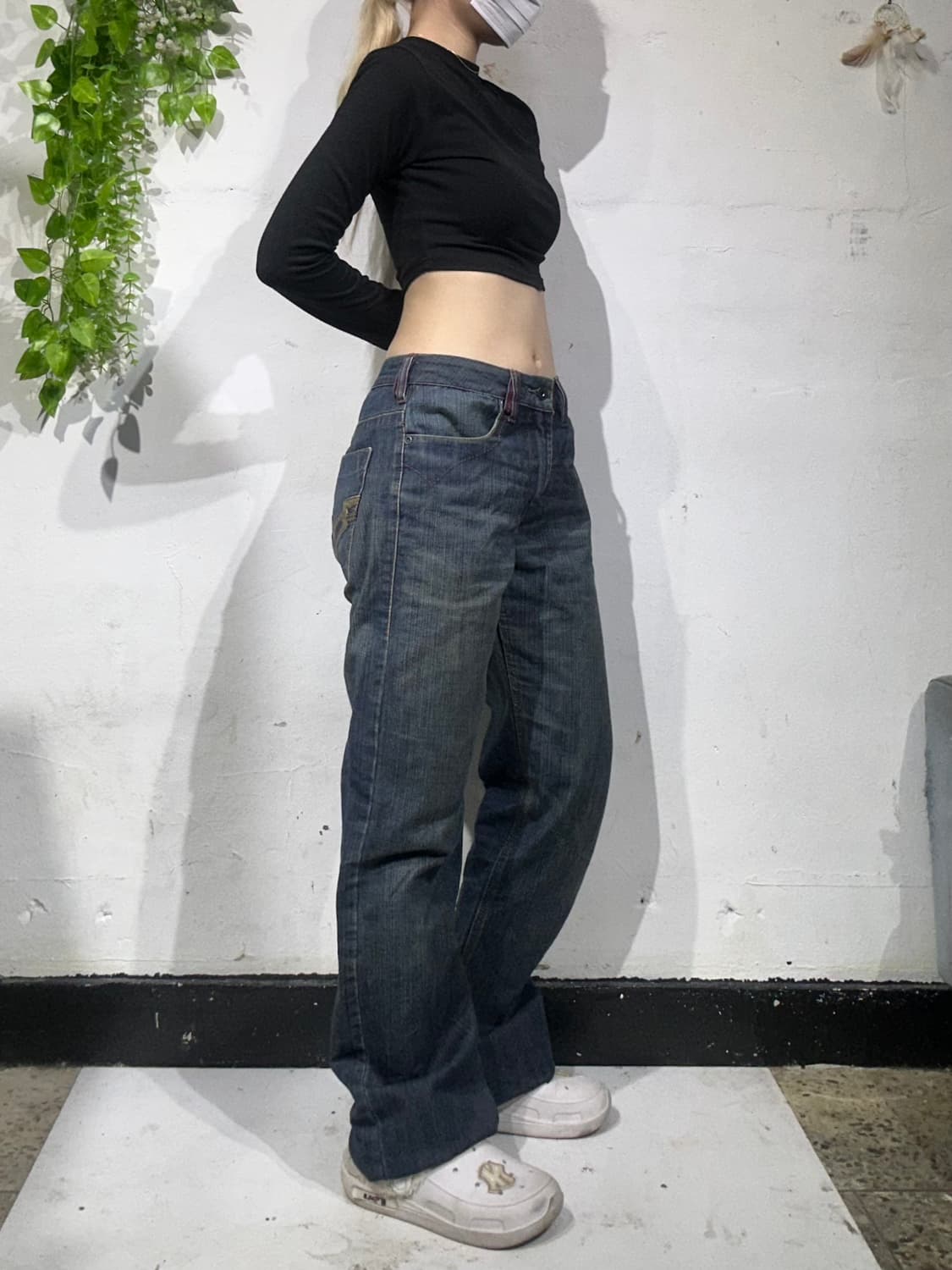 일본 빈티지 중청 자수 와이드 워싱 데님 팬츠 청바지  상품이미지1