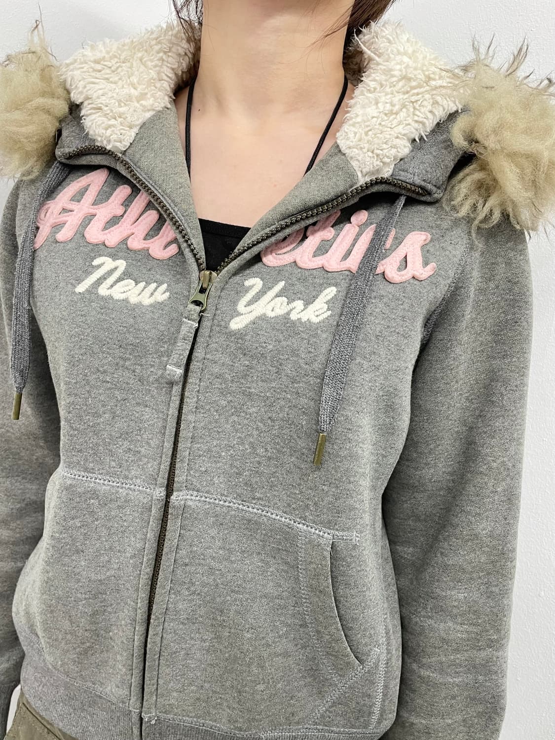 그레이 레터링 울프죠 후드집업 상품이미지3