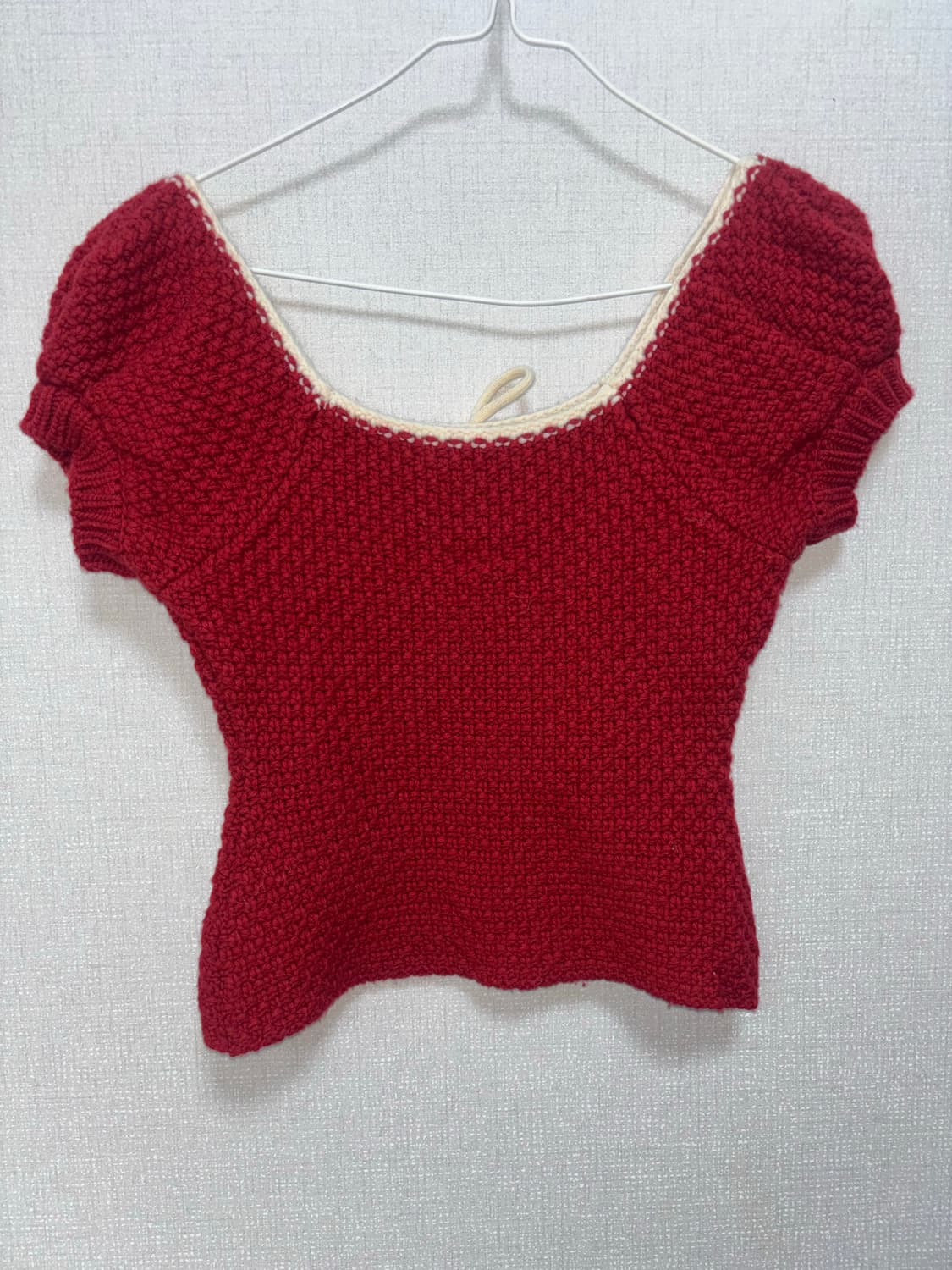 시눈 퍼프 반팔 니트 탑 레드 상품이미지2