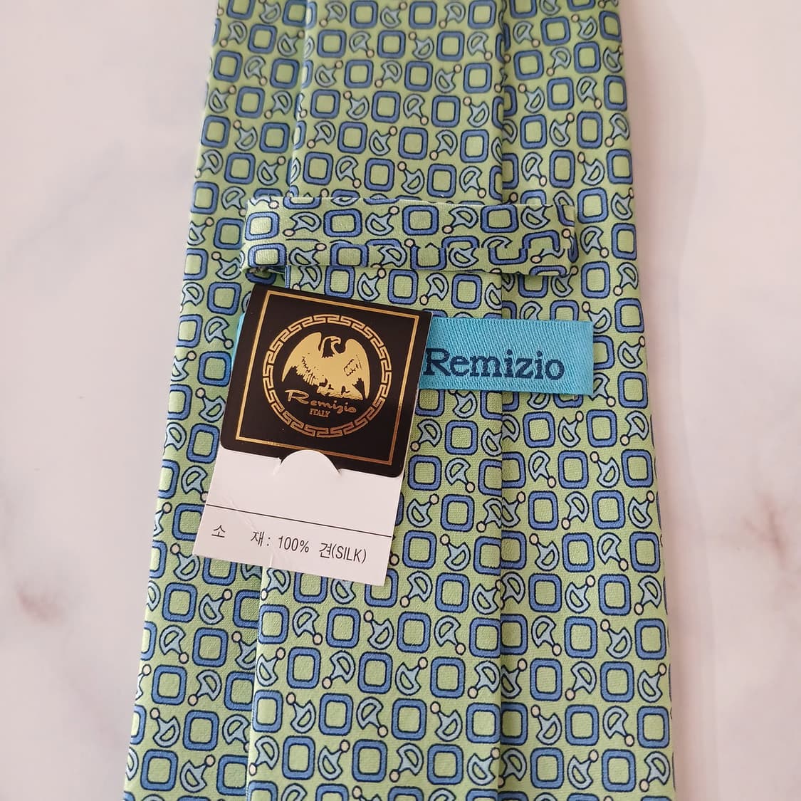 레미지오 실크 민트 지오메트릭 넥타이 8.8cm 새상품 A19079
 상품이미지4
