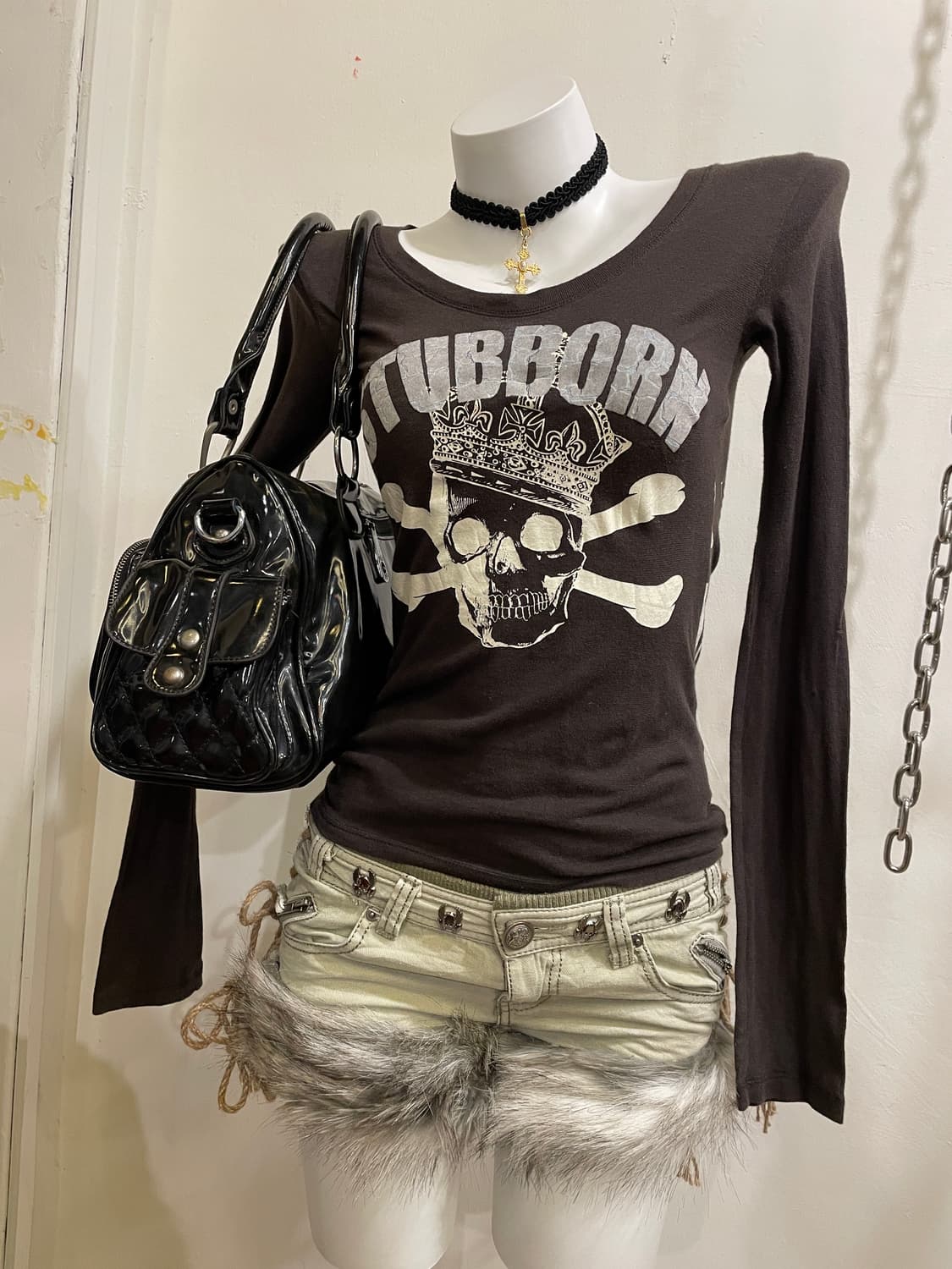 d.i.a 다이아 스컬 프린팅 브라운 롱슬리브 펑크 갸루 y2k 상품이미지1