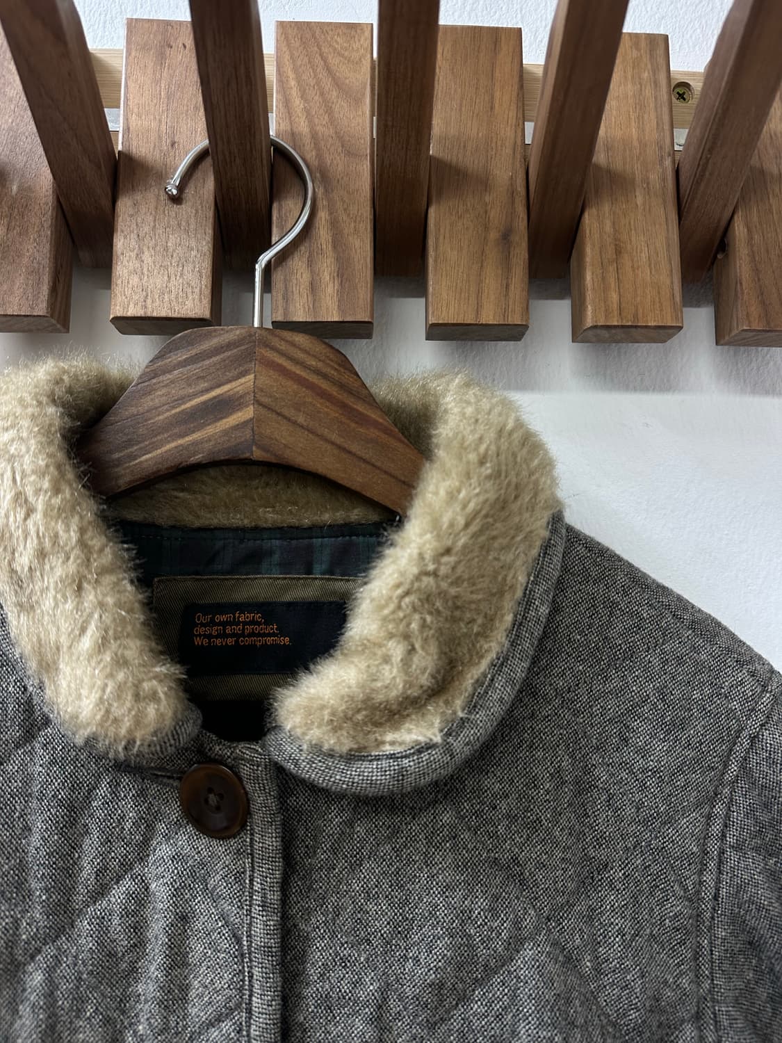 일본빈티지 Sunny Clouds 울 혼방 퍼 트리밍 퀼팅 코트 상품이미지2