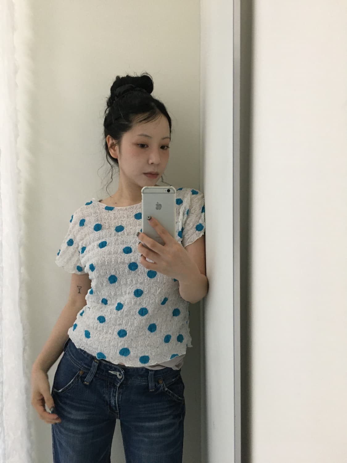 blue dot mesh top 상품이미지3