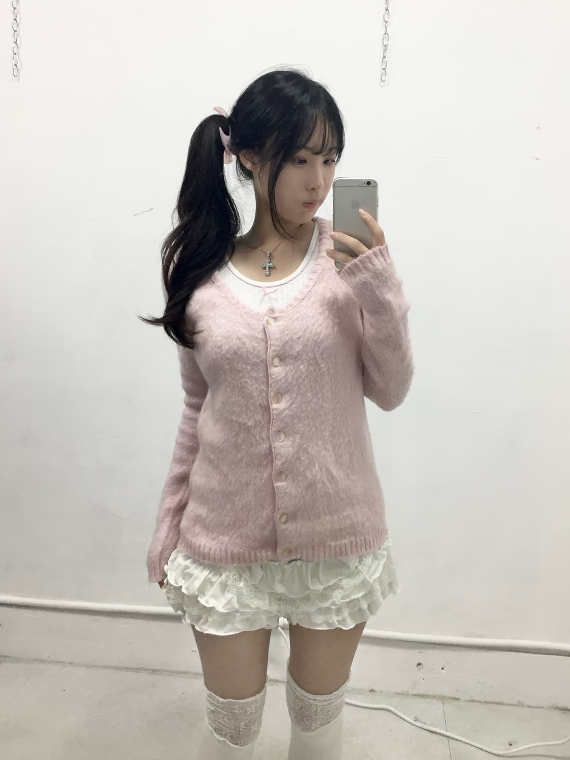[JPN] 코디셋 ! 로맨틱갸루 핑크 도트 나시 가디건 코디셋 상품이미지1