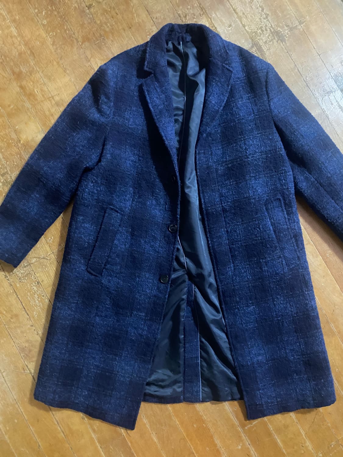 zara man 네이비 체크 롱 코트 L 상품이미지1