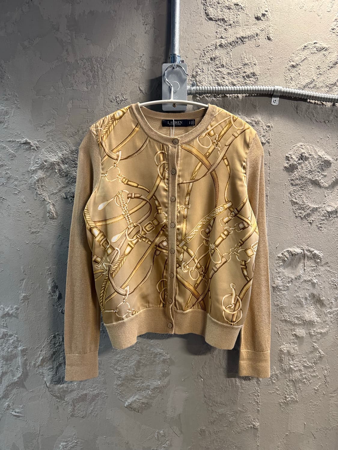 로렌 랄프로렌 체인 프린팅 니트 가디건 베이지 S 상품이미지1