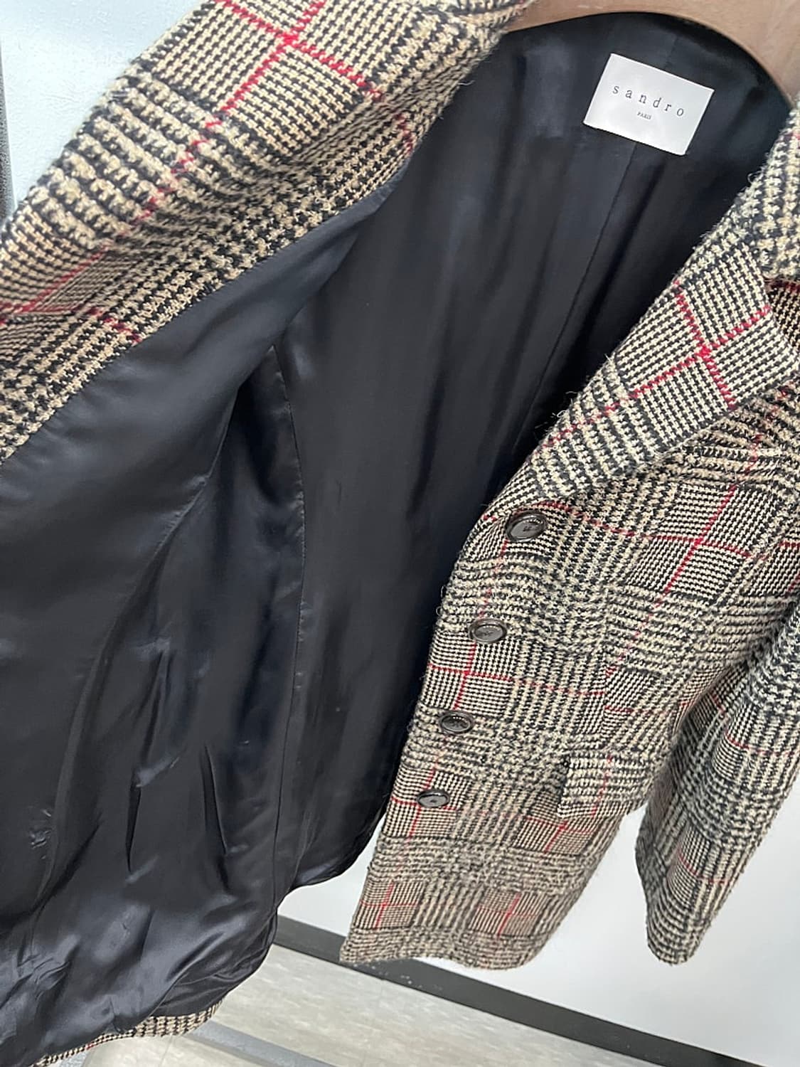여) 산드로 울 체크코트  상품이미지7