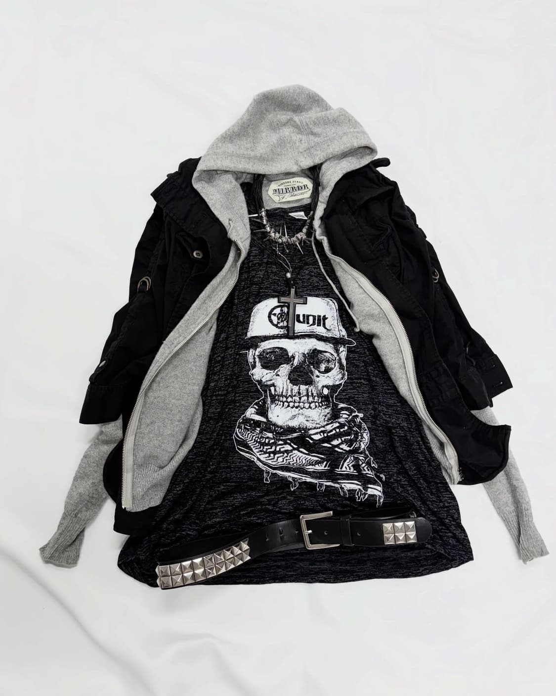 00s 해골 스컬 고스펑크 3pcs 하이넥 자켓 코디세트 상품이미지2