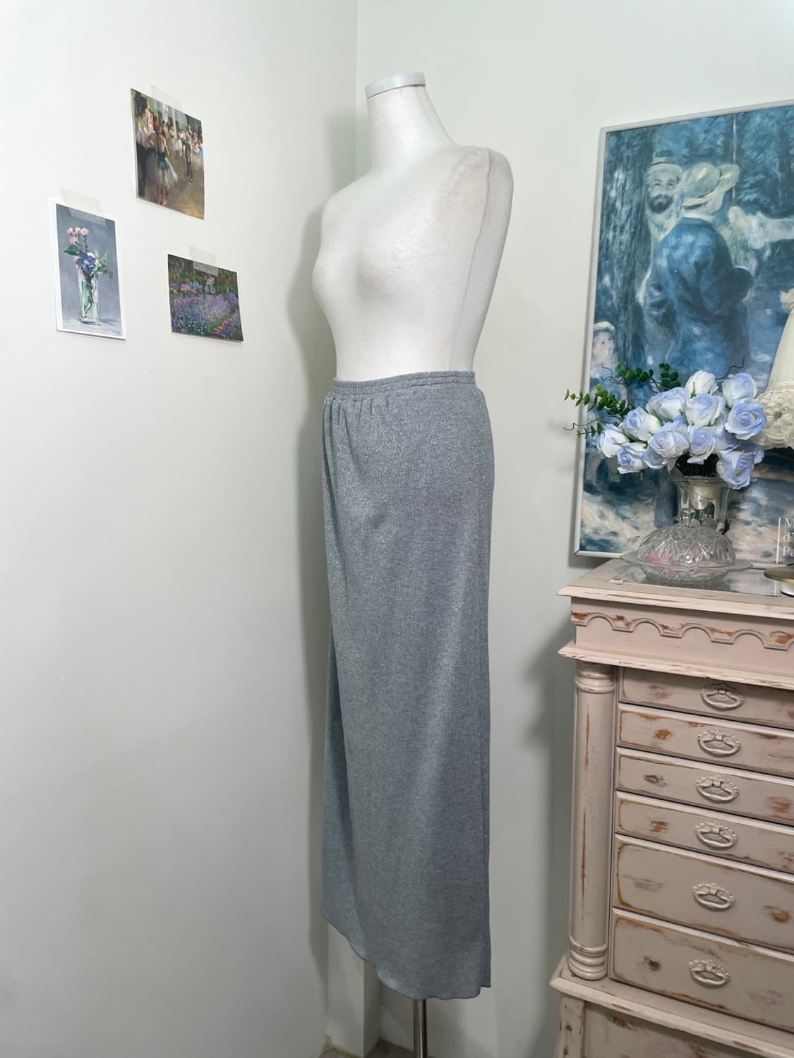 gray glitter long banding knit skirt 상품이미지2