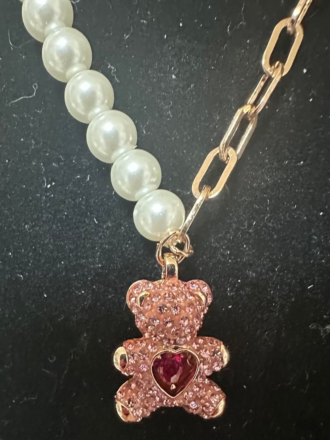 스와로브스키진주/체인 곰돌이 팬던트 목걸이 상품이미지2