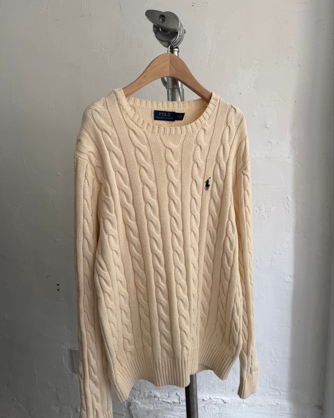 Polo 폴로 랄프로렌 QR신형 아이보리컬러 코튼 케이블 니트 상품이미지4