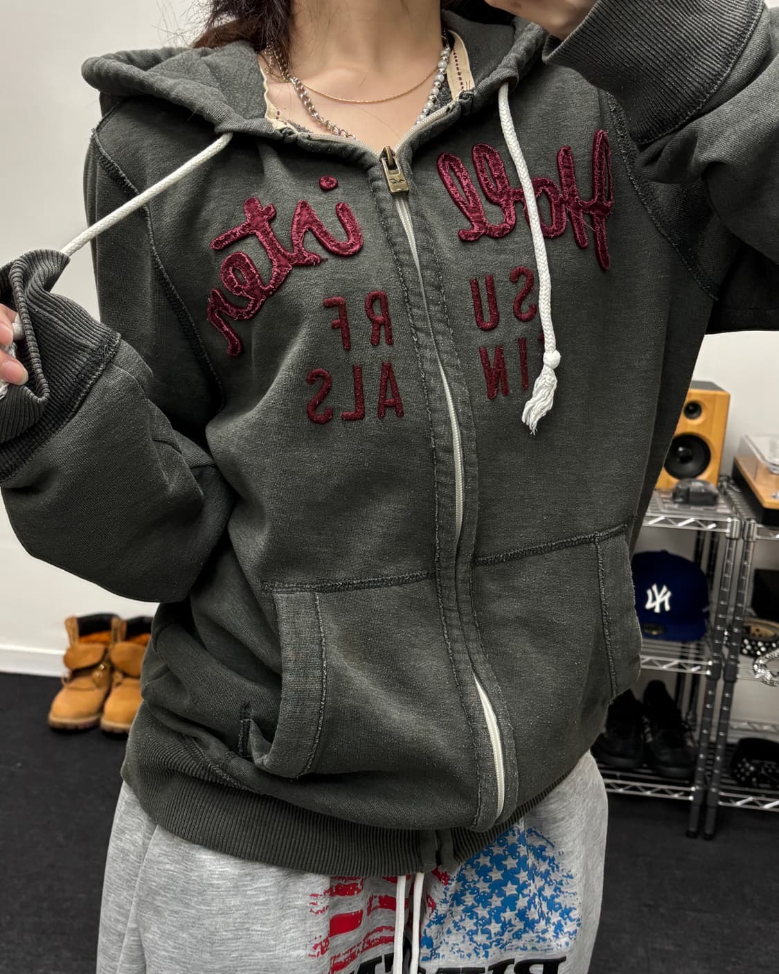 홀리스터 아치로고 카키 후드집업 상품이미지1