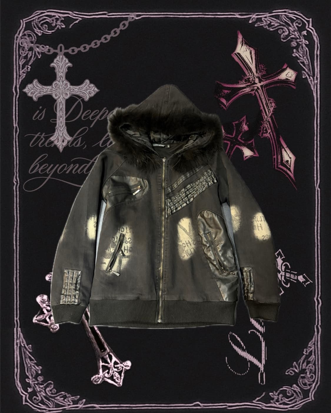 Y2K Fur hoodie patch bomber jacket 상품이미지5