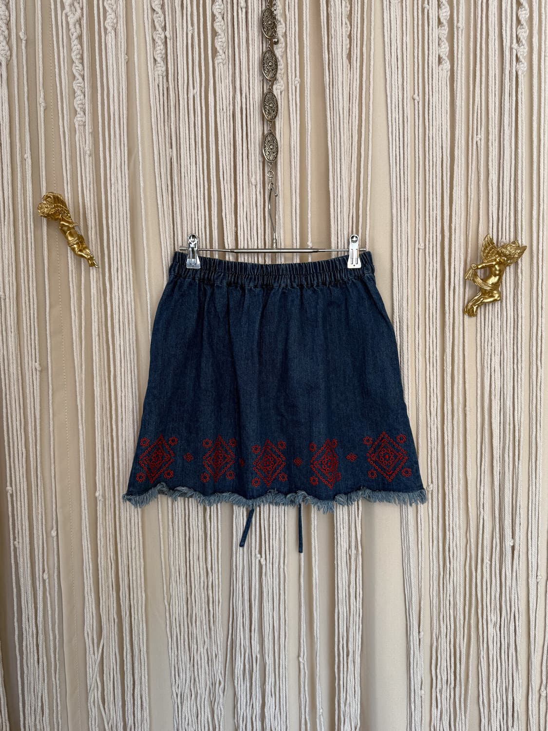 Lace-Up Embroidered Denim Skirt 0046 상품이미지6