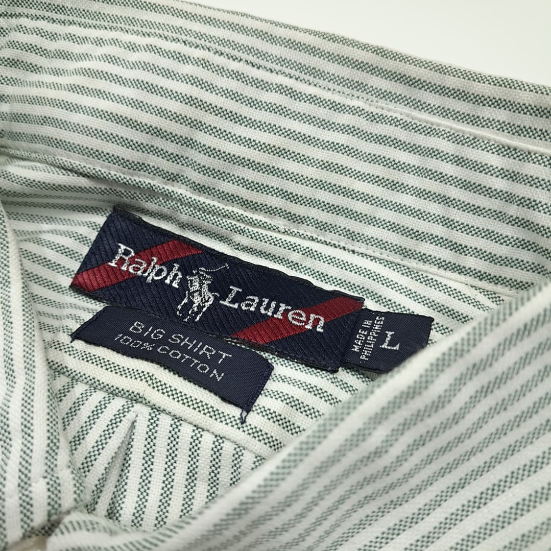 CL940 L 폴로 90s 빅셔츠 세이지그린 스트라이프 셔츠 상품이미지3