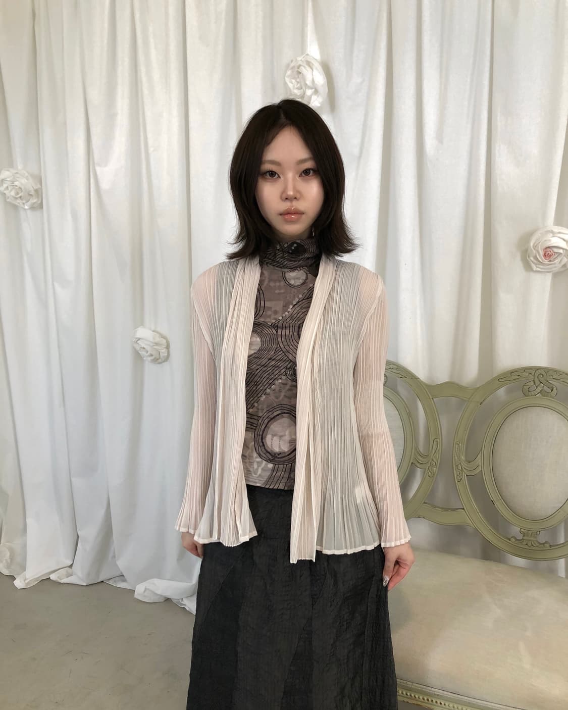플리츠 아이보리 가디건 상품이미지1