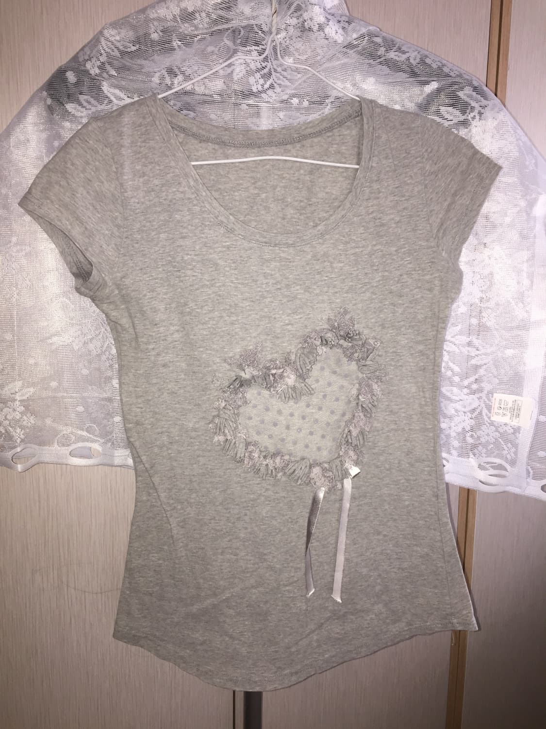 하트 프릴 리본 빈티지 반팔 상품이미지2