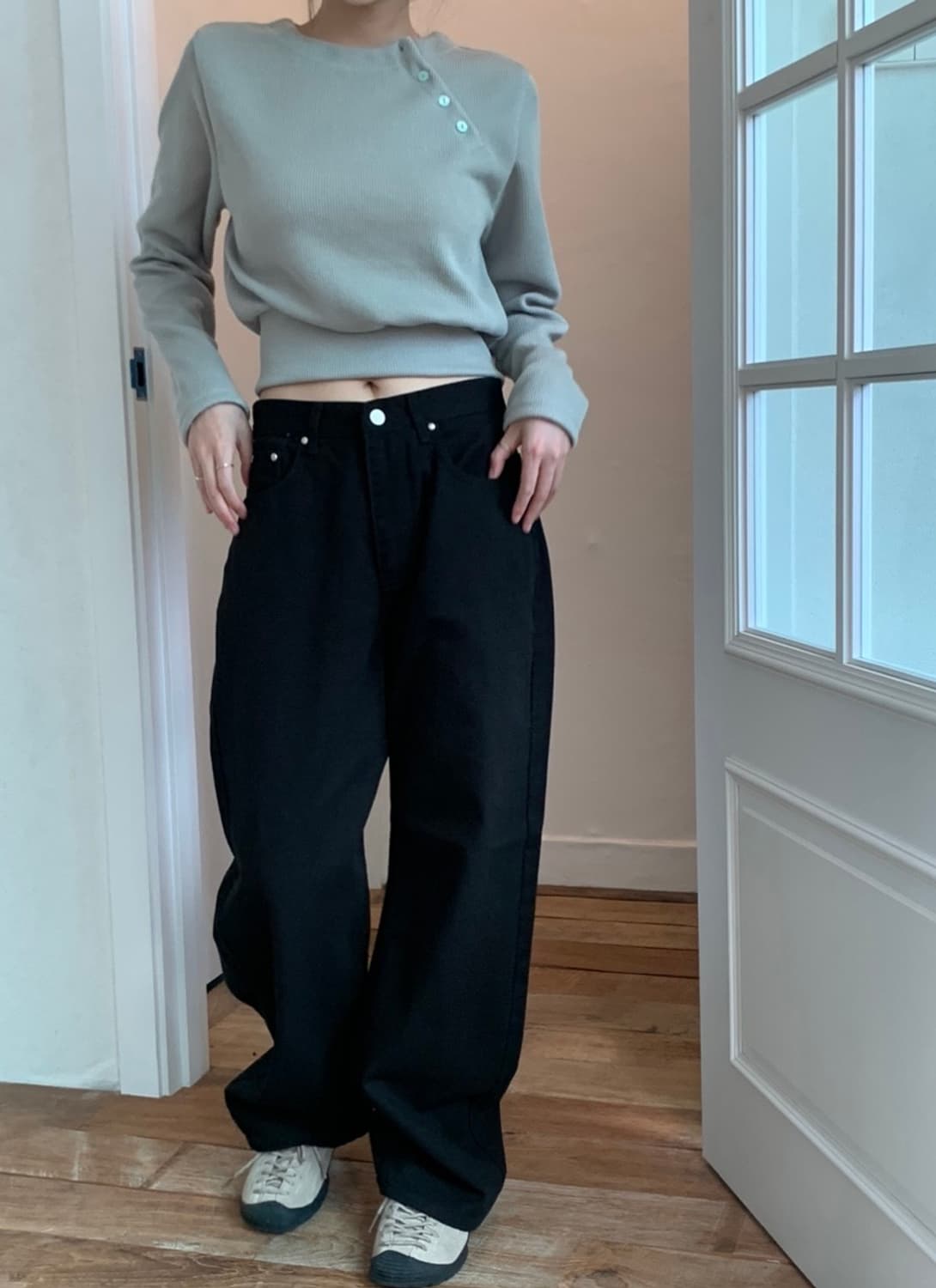 릿킴 블랙업 롱 와이드 데님팬츠 (M)(블랙) 상품이미지5