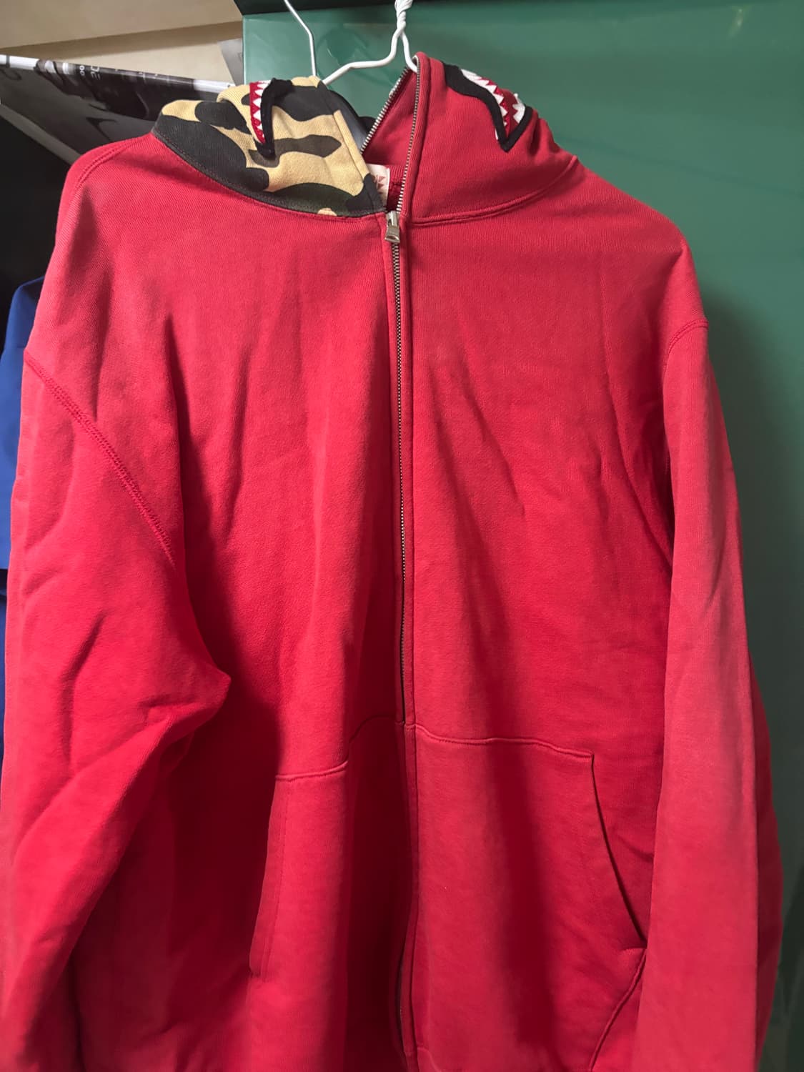 베이프 퍼스트 샤크 풀 집 후드 레드 M 상품이미지2