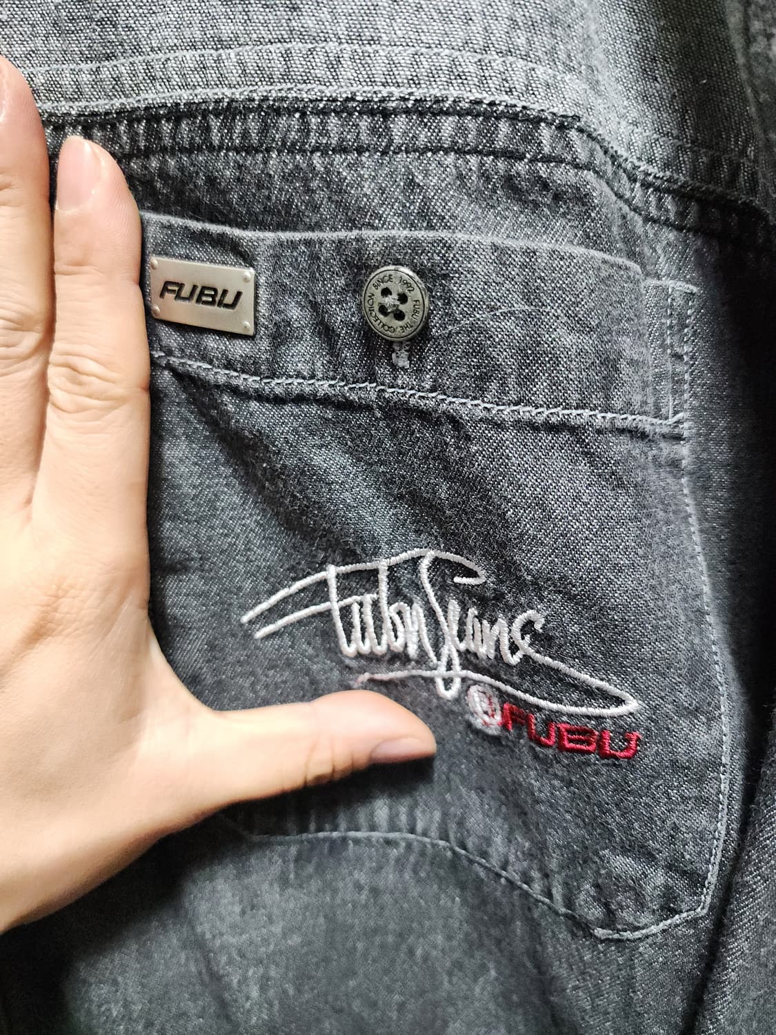 FUBU 푸부 올드스쿨 힙합 배색 데님셔츠 상품이미지3