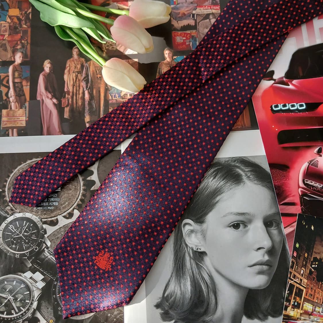 아쿠아스큐텀 실크 레드 패턴 넥타이 9.1cm A+등급 A19277
 상품이미지3