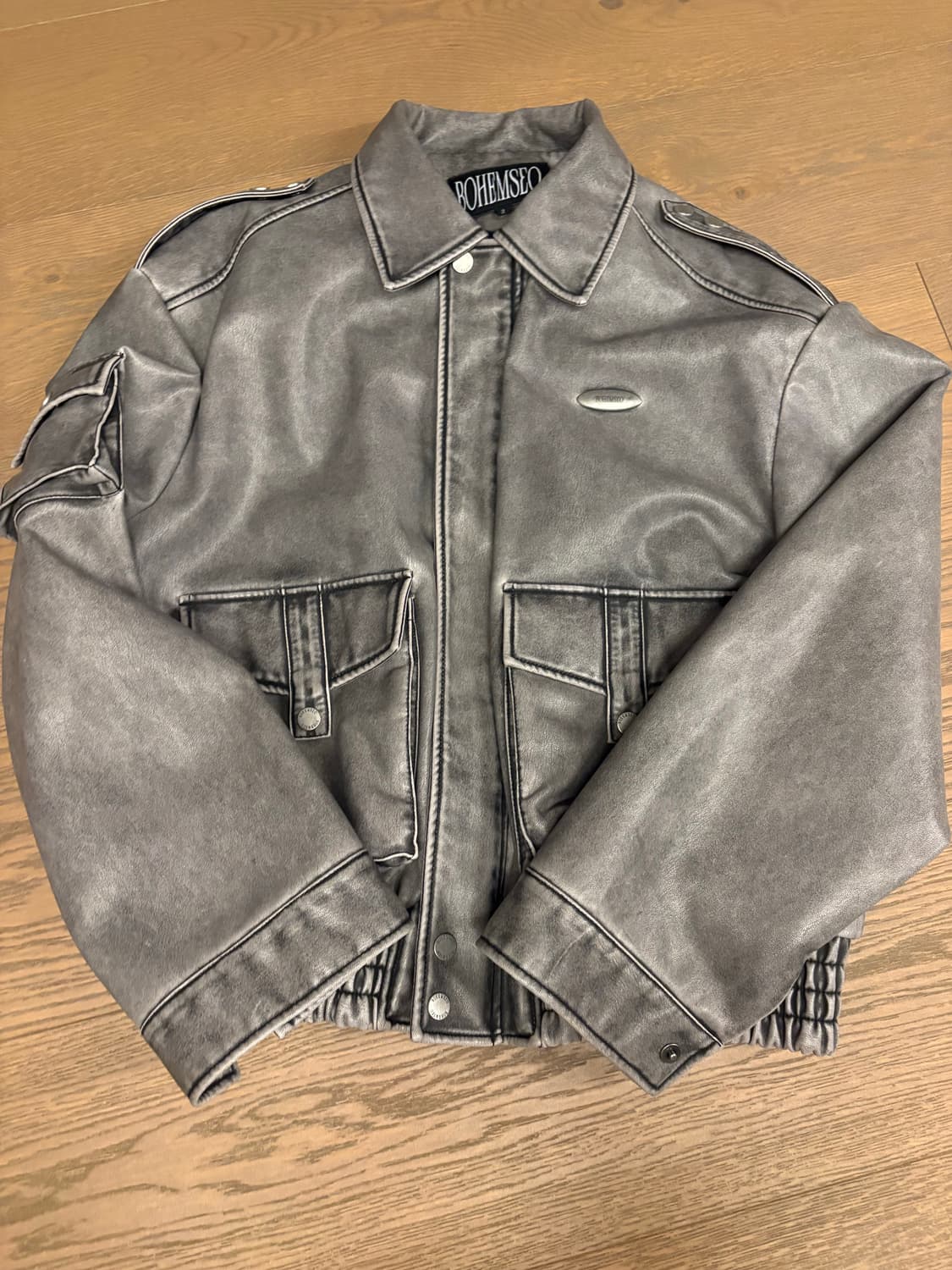 [1착]보헤미안서울 봄버 레더 점퍼 워시드그레이 2 leather 상품이미지3