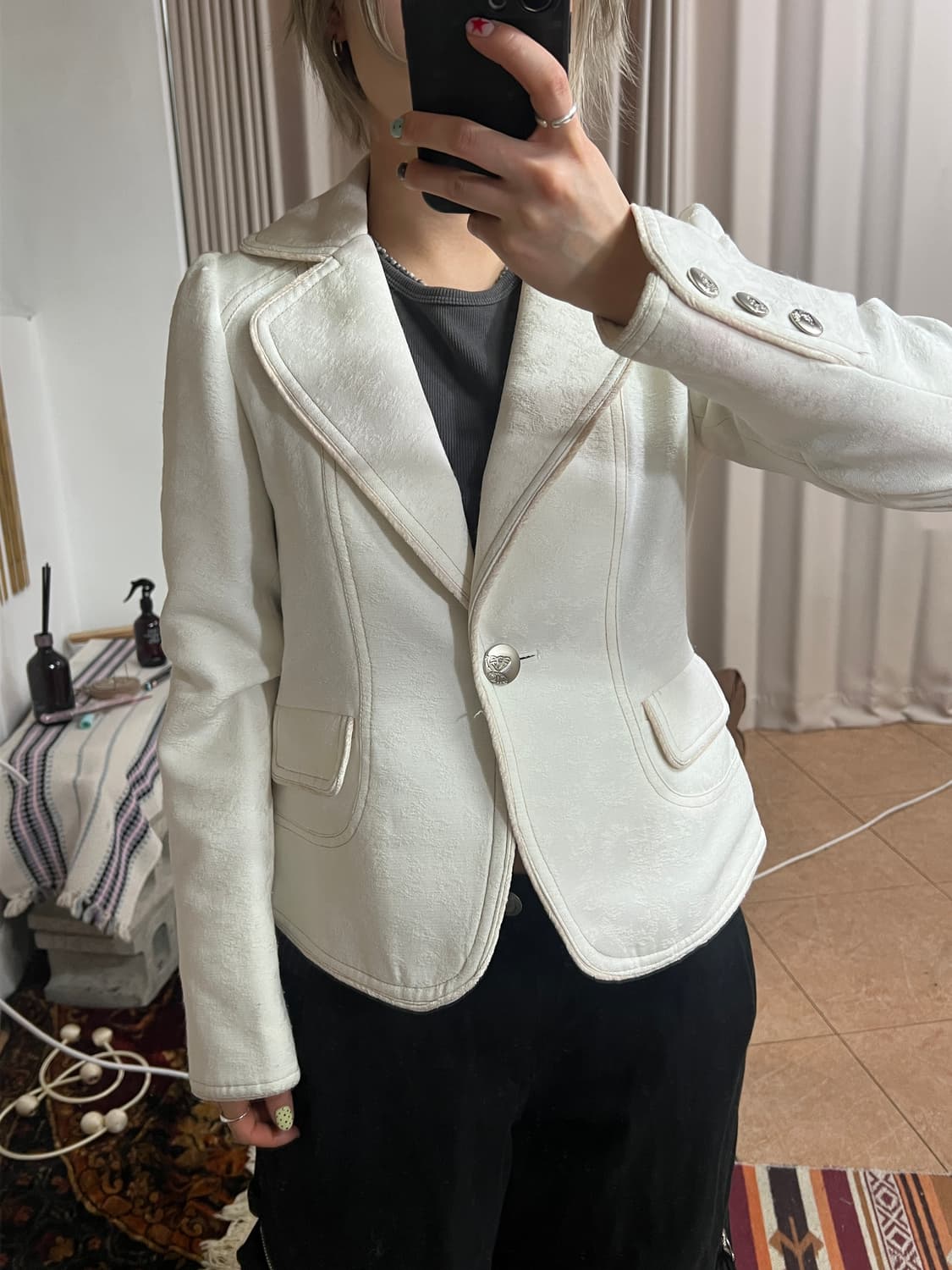 빈티지 여성 플라워패턴 원버튼 블레이저 자켓 상품이미지1