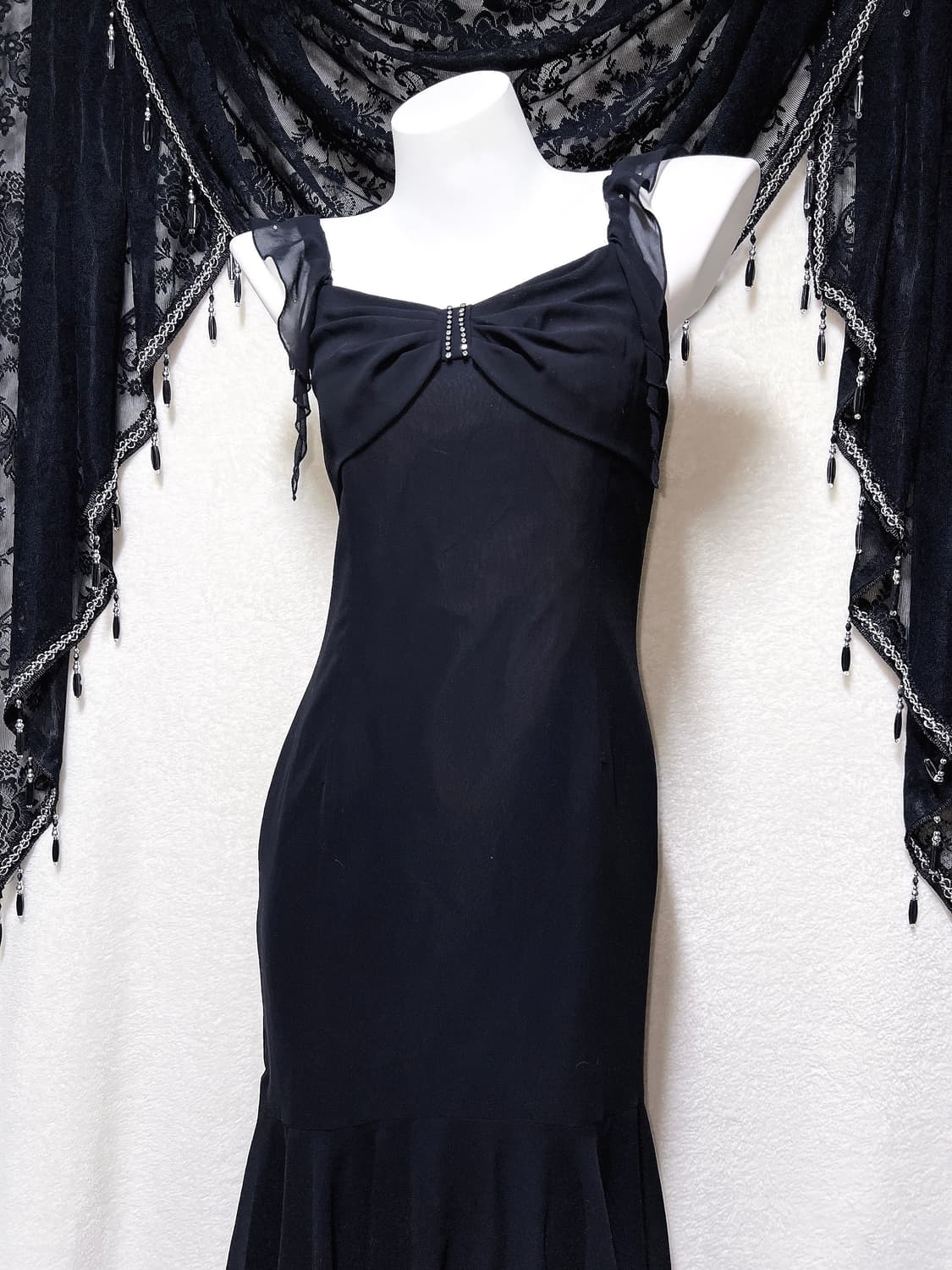 로맨틱고딕 고스 로걀 갸루 큐빅리본 머메이드 드레스 쉬폰원피스 파티 연말 상품이미지2