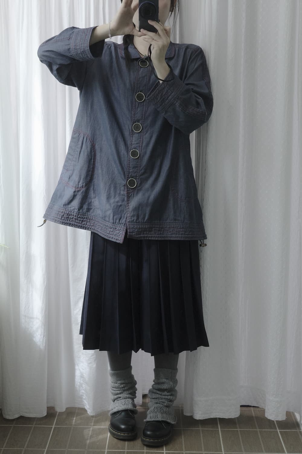 Pleated Navy skirt 상품이미지4