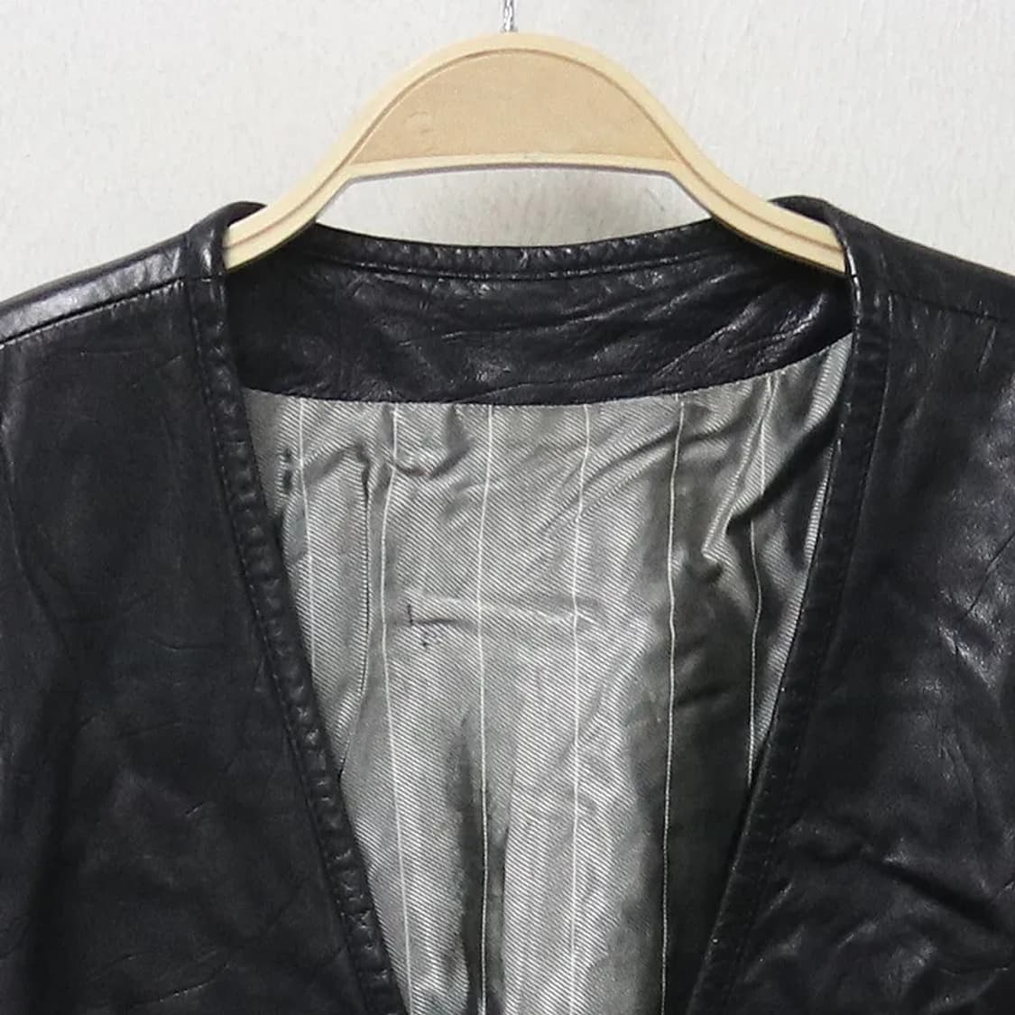 리얼 레더 롱 노카라 더블 가죽 자켓 62166 상품이미지5