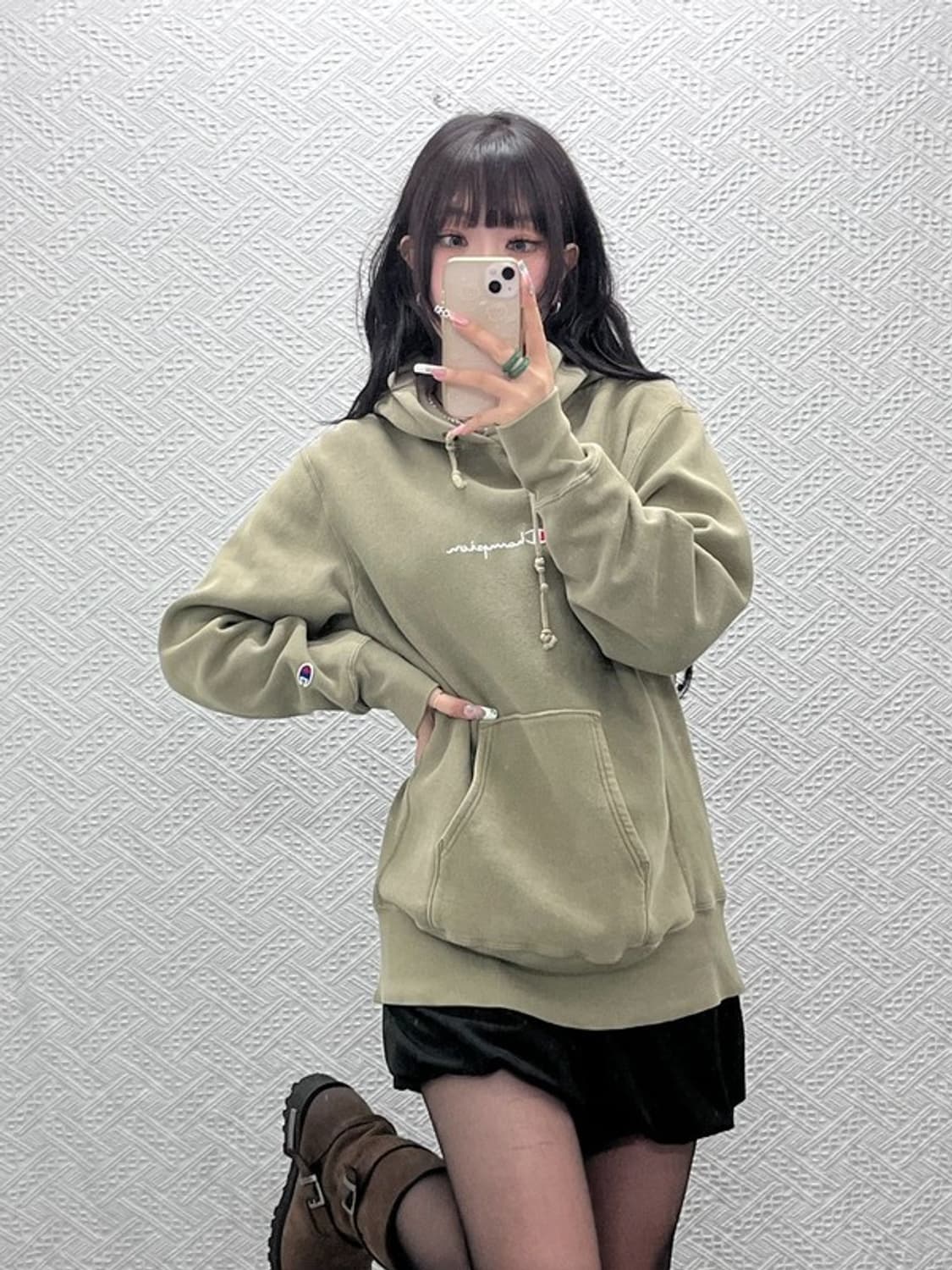 챔피온 빈티지 캐주얼 슬림핏 올리브카키 후드티 L C11214 상품이미지2