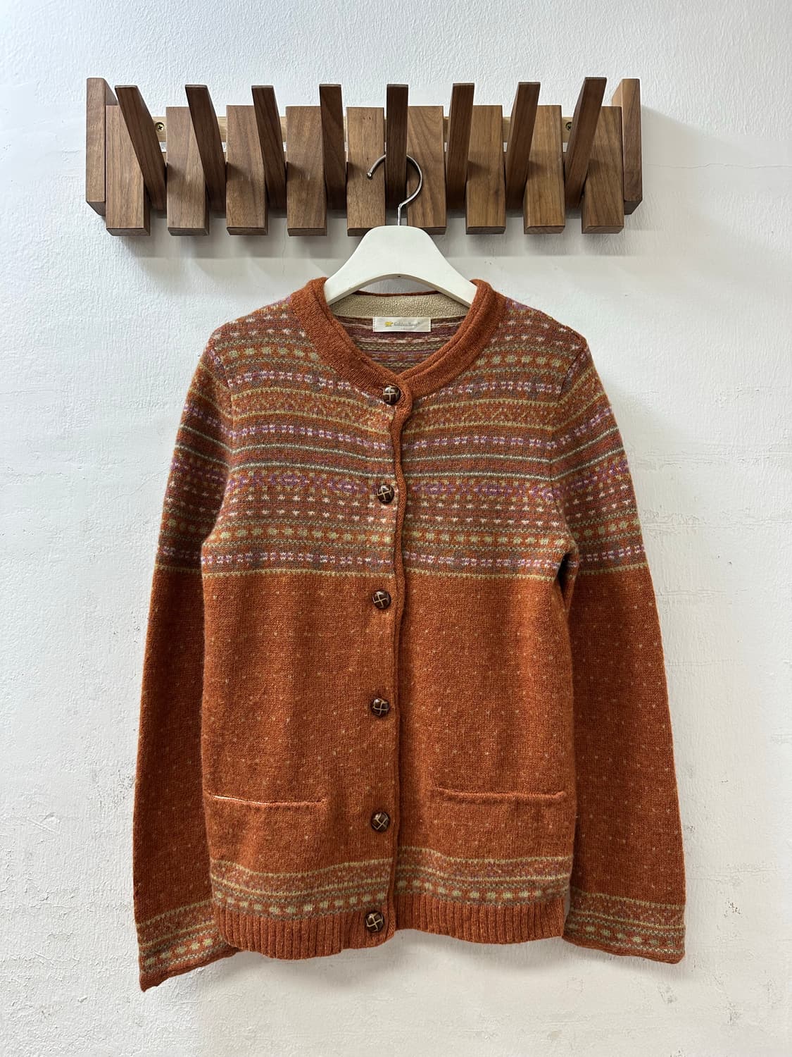 일본빈티지 Golden Bear 울 100% 패턴 빵버튼 니트 가디건 상품이미지1